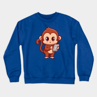 Cute Monkey With Gadget Cartoon Crewneck Sweatshirt